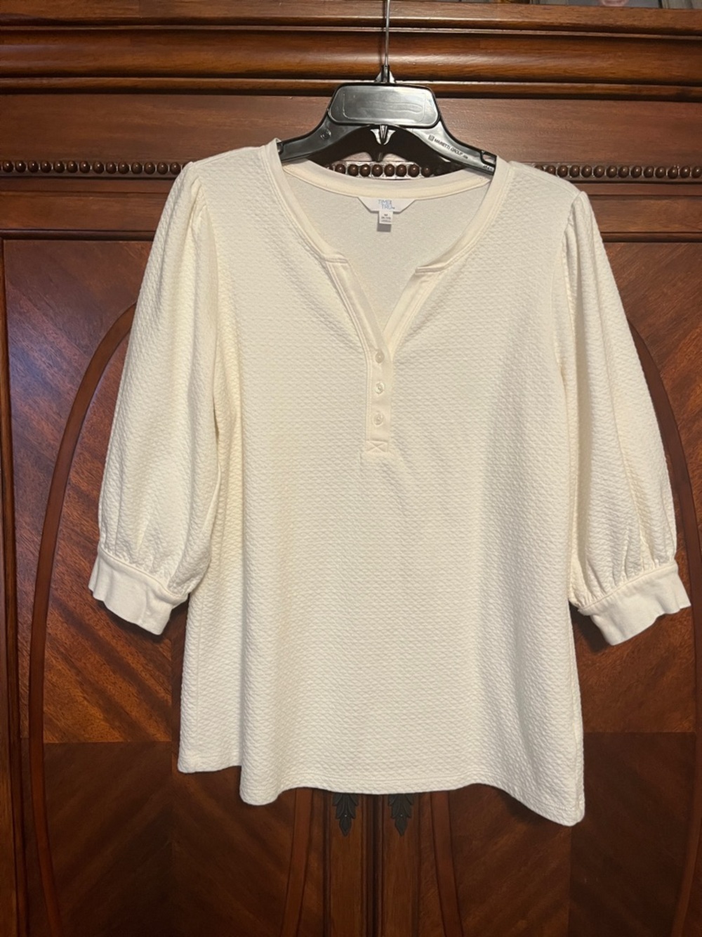Time and Tru Women's Cream Textured Henley Top